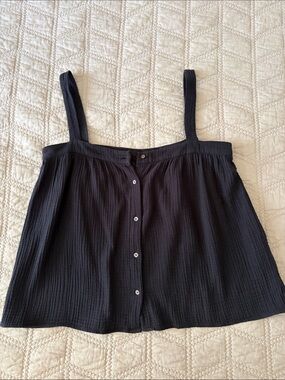 Jenni Kayne Cypress Black Button-Front Cotton Gauze Sleeveless Tank Top sz Large